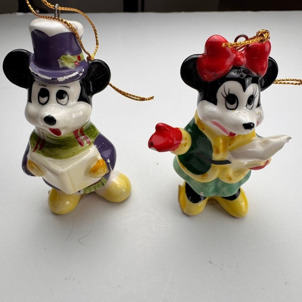 Vintage Disney Mickey Minnie Mouse Ceramic Christmas Ornaments Carolers Japan